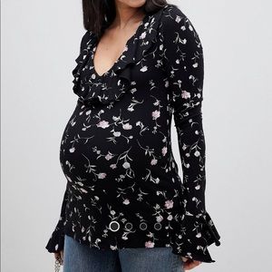 Asos maternity ruffle front long sleeve top- US6
